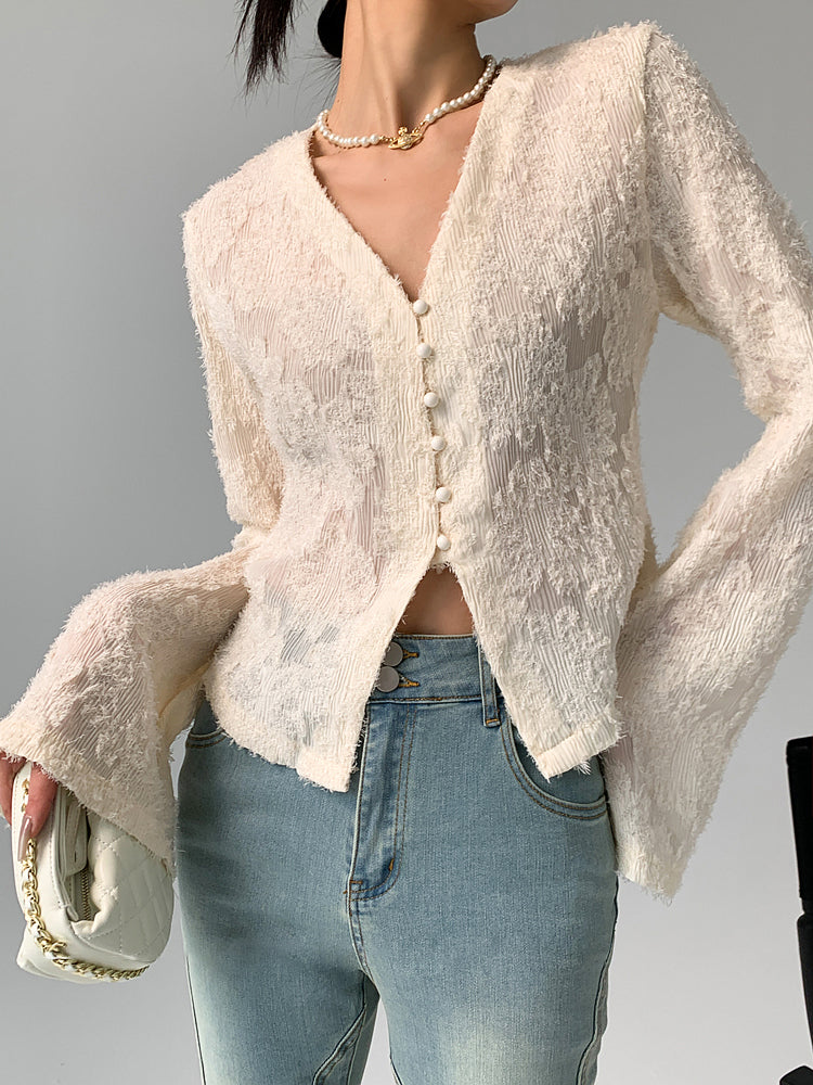 Vionne | Semi-Sheer Ruffle Detail Blouse