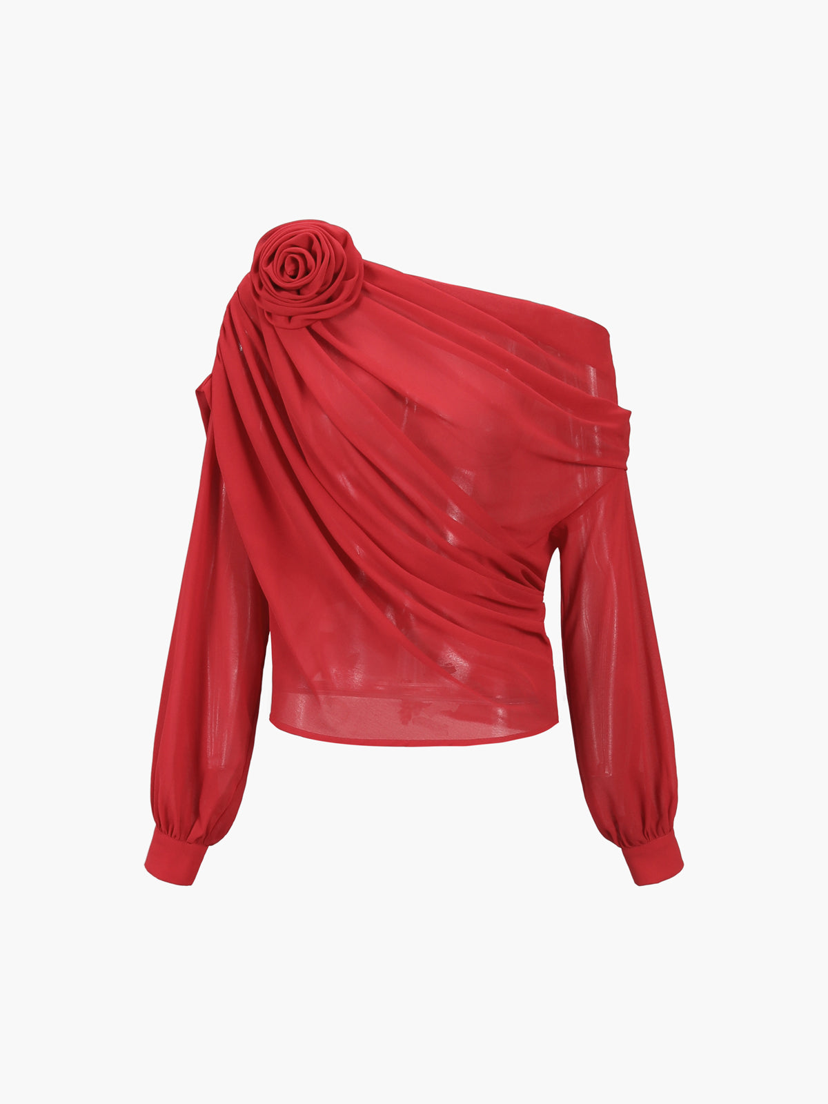 Elara | Asymmetrical Sheer Chiffon One-Shoulder Blouse