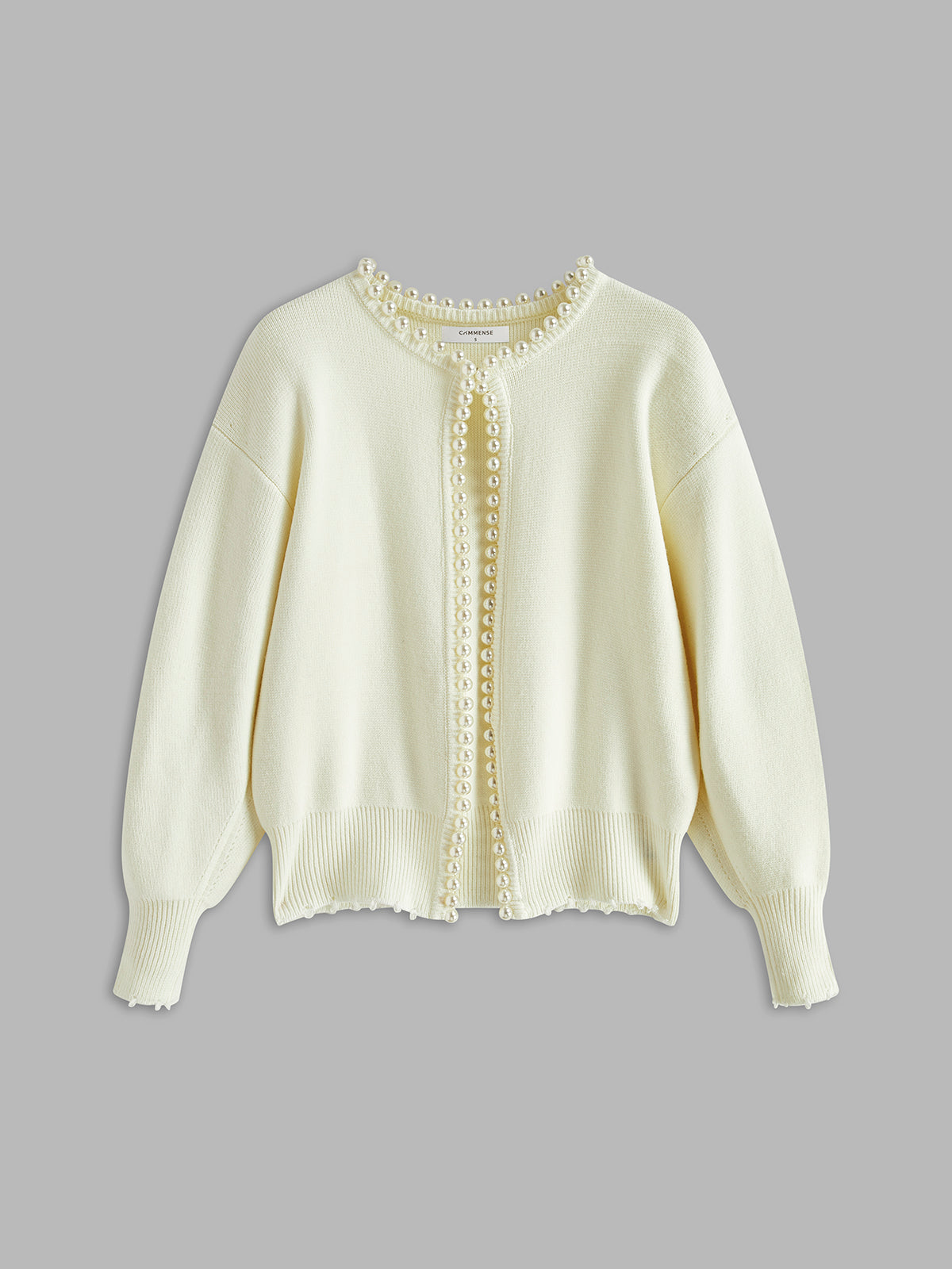 Velra | Raw Hem Pearl Embellished Cardigan
