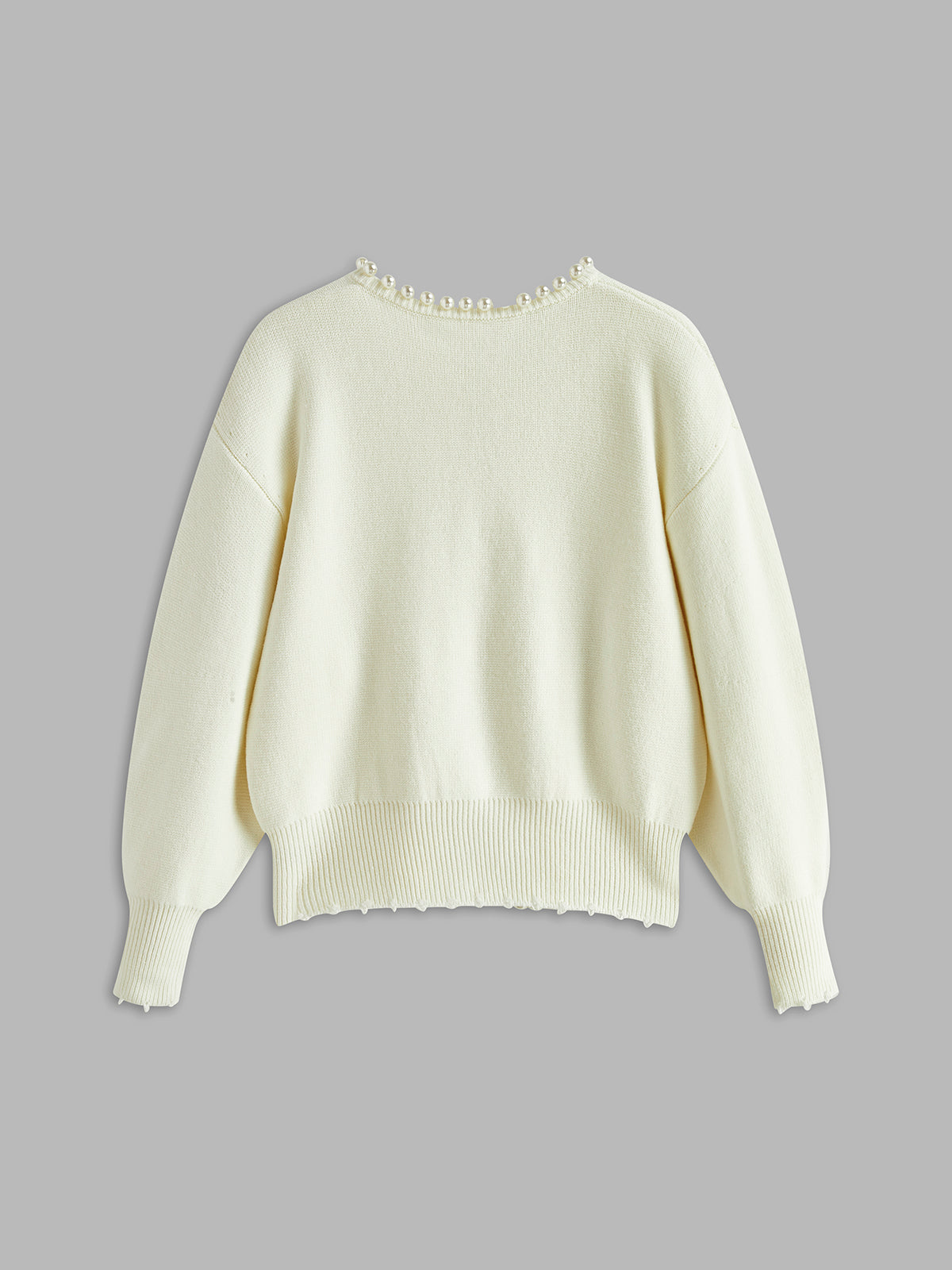 Velra | Raw Hem Pearl Embellished Cardigan