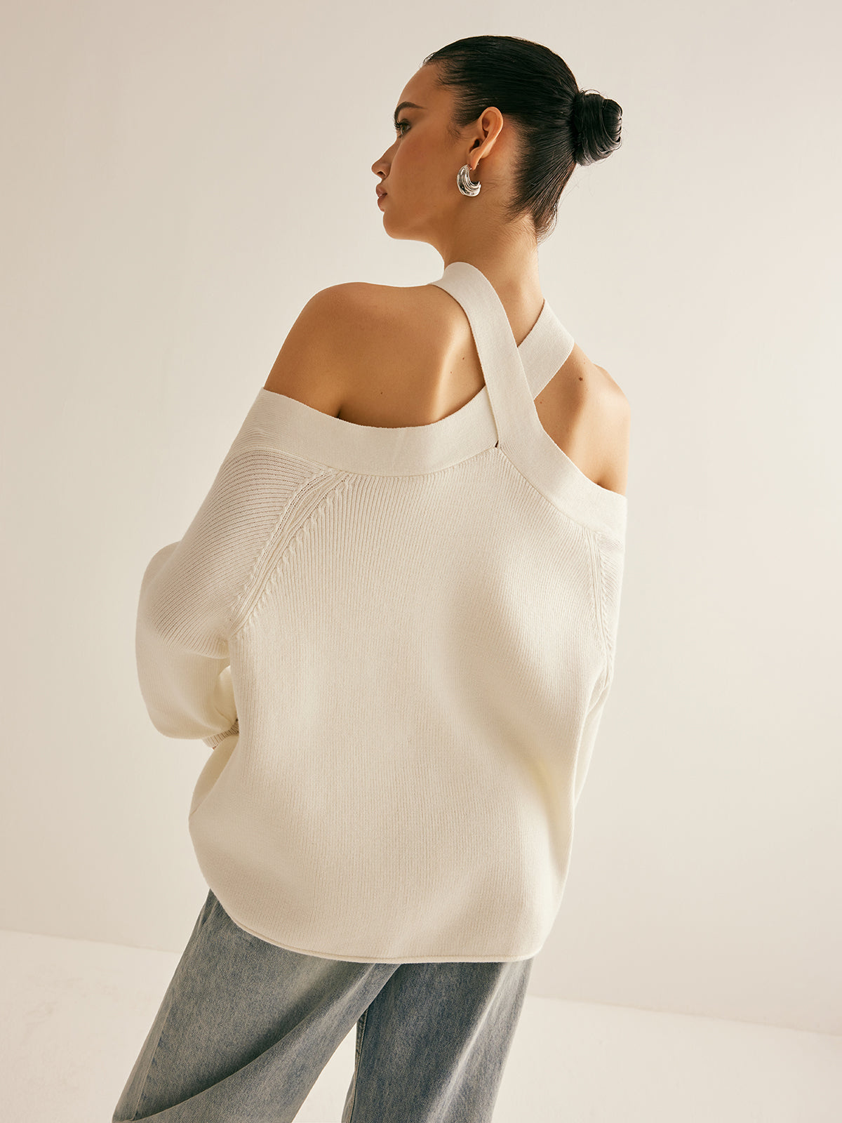Ira |Crossover Collar Cold-Shoulder Knit