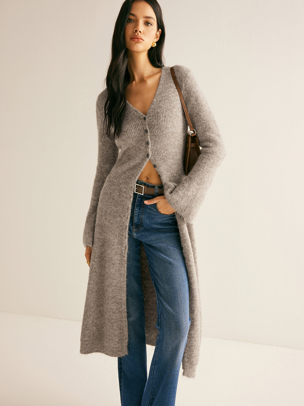 Ari | V-Neck Double-Breasted Sweater Dress with Side Slit