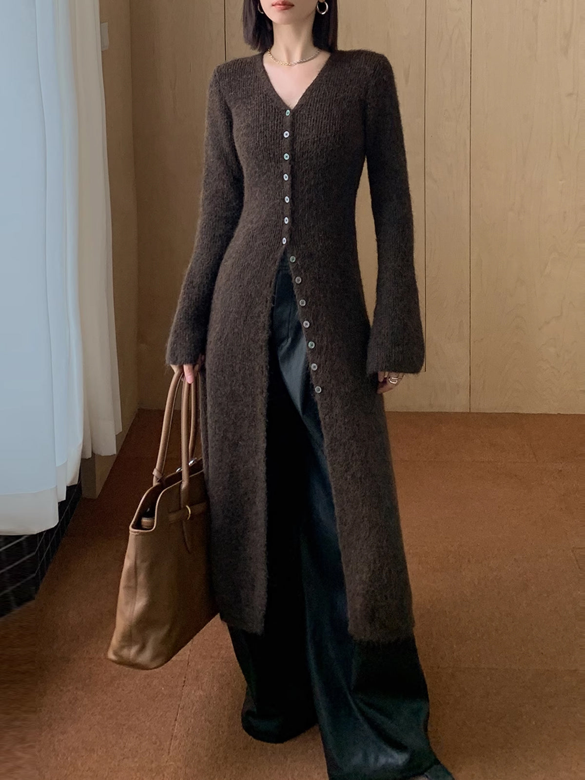Ari | V-Neck Double-Breasted Sweater Dress with Side Slit