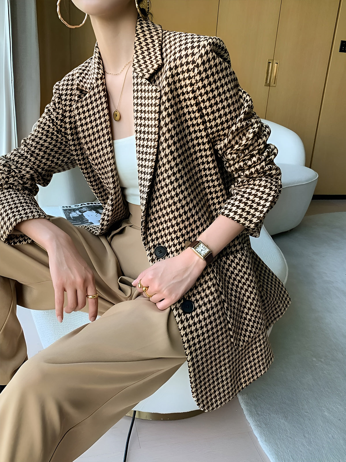 Avery | Belted Houndstooth Split Blazer