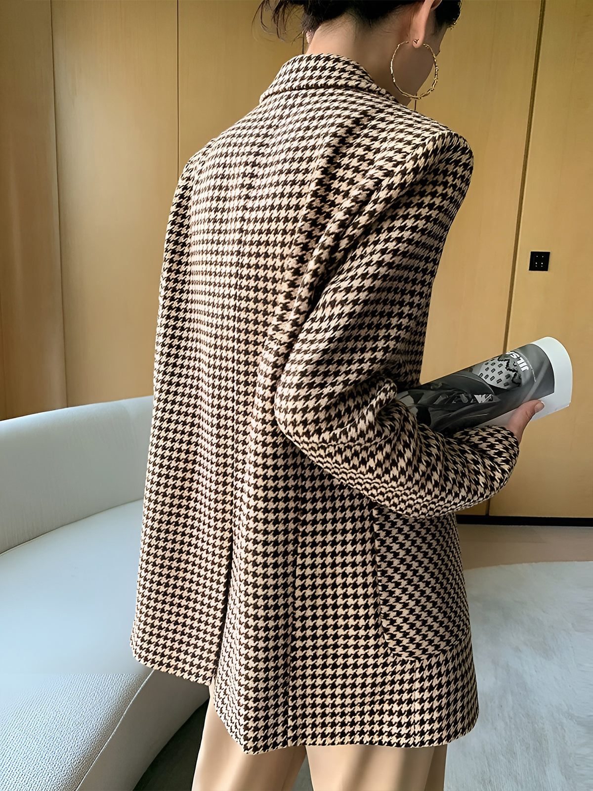 Avery | Belted Houndstooth Split Blazer