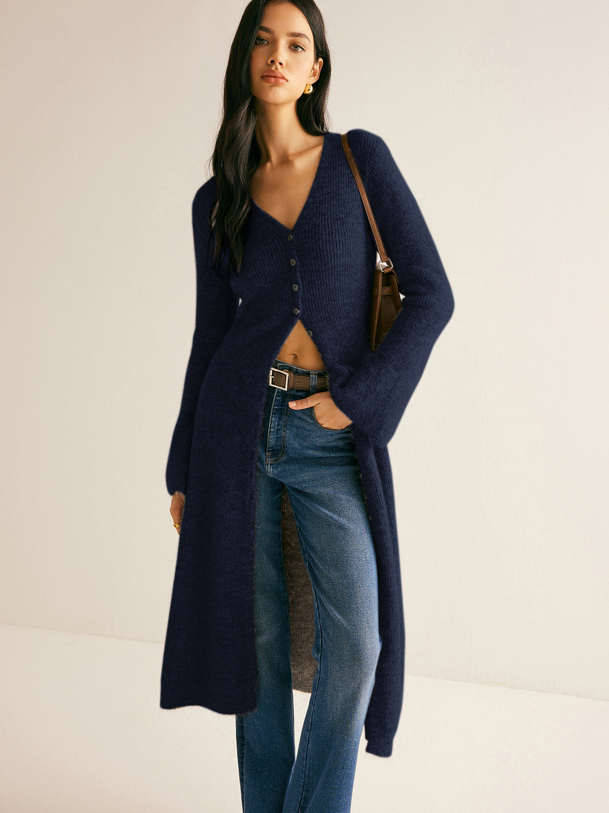 Ari | V-Neck Double-Breasted Sweater Dress with Side Slit