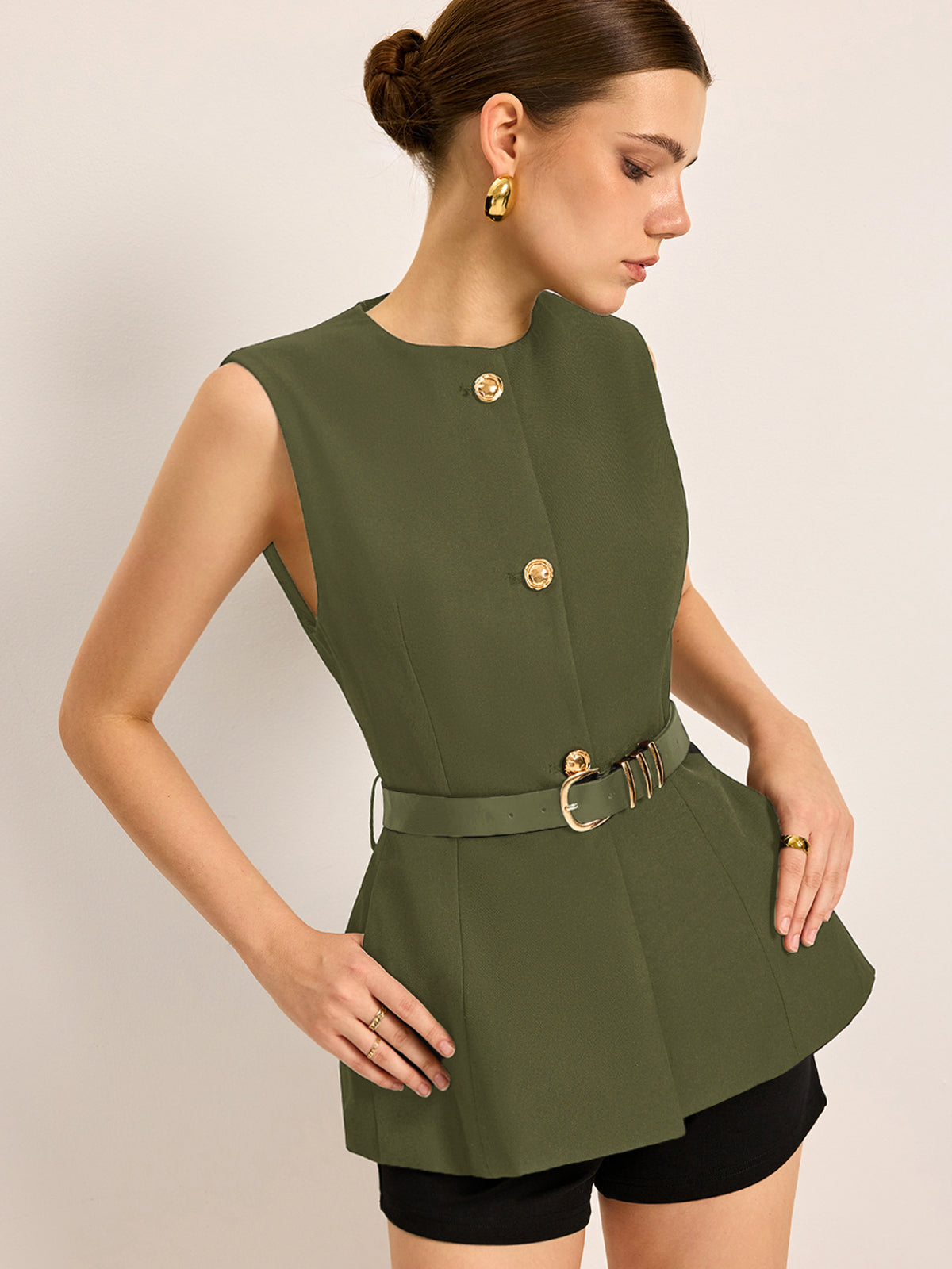 Selina | Belted Pocket-Button Top