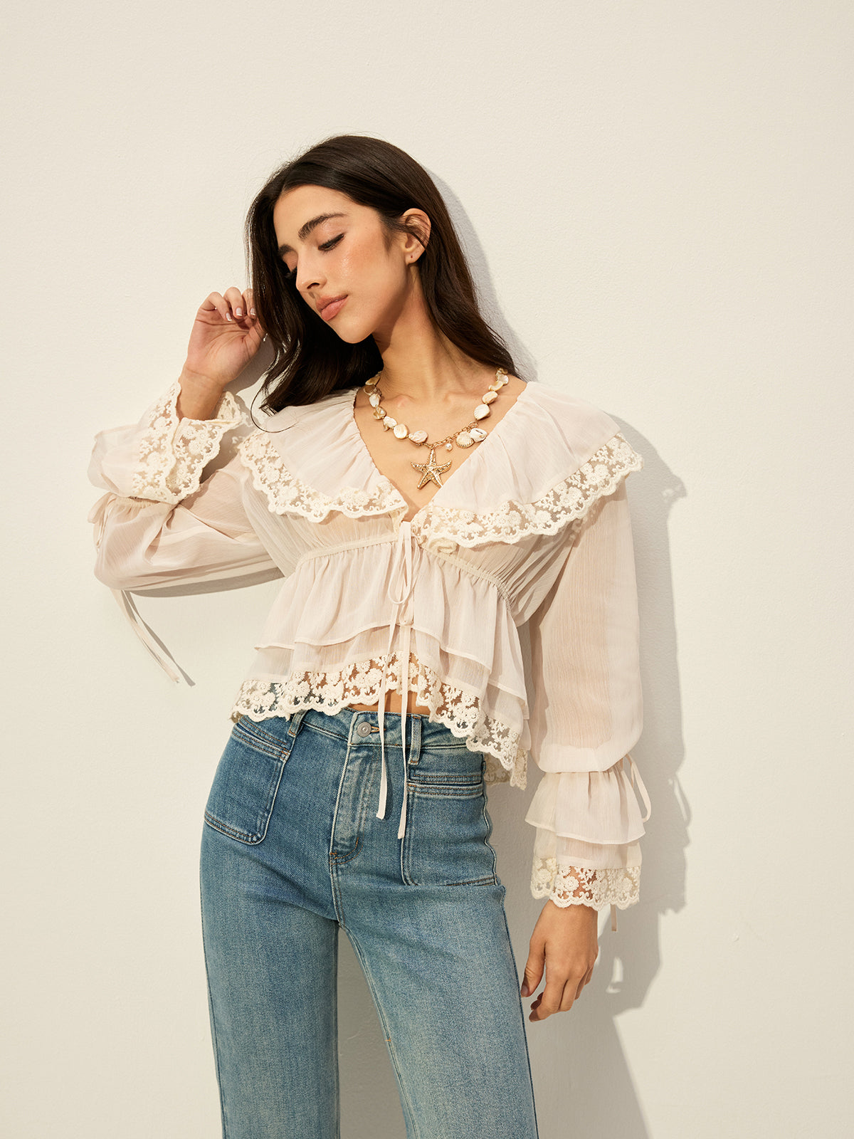 Celestia | Whisper Sheer Lace Blouse