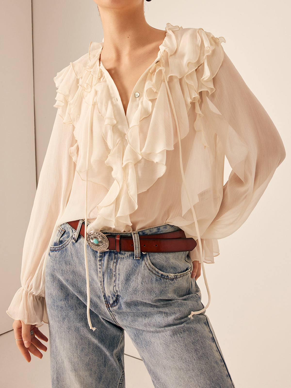 Aura | Lightweight Chiffon Ruffle Blouse