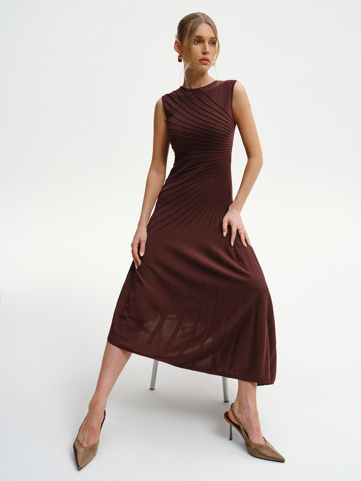 Aria | Asymmetrical Sleeveless Knit Midi Dress