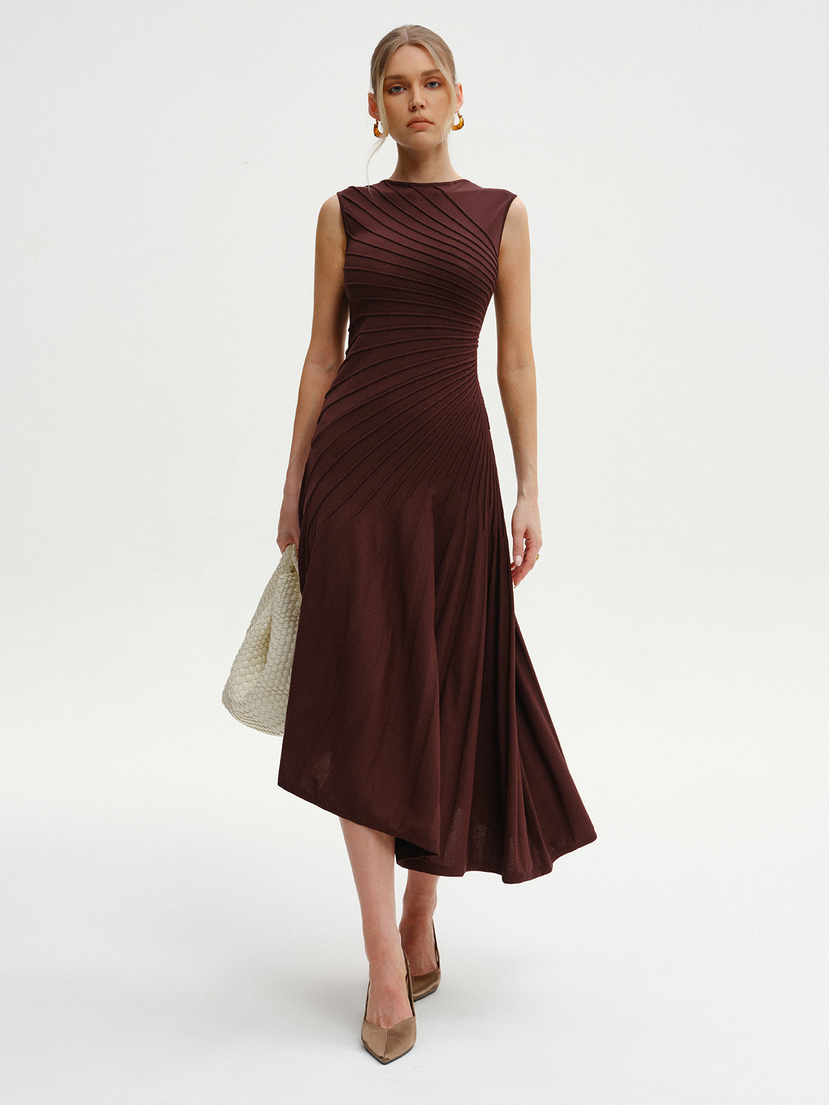 Aria | Asymmetrical Sleeveless Knit Midi Dress