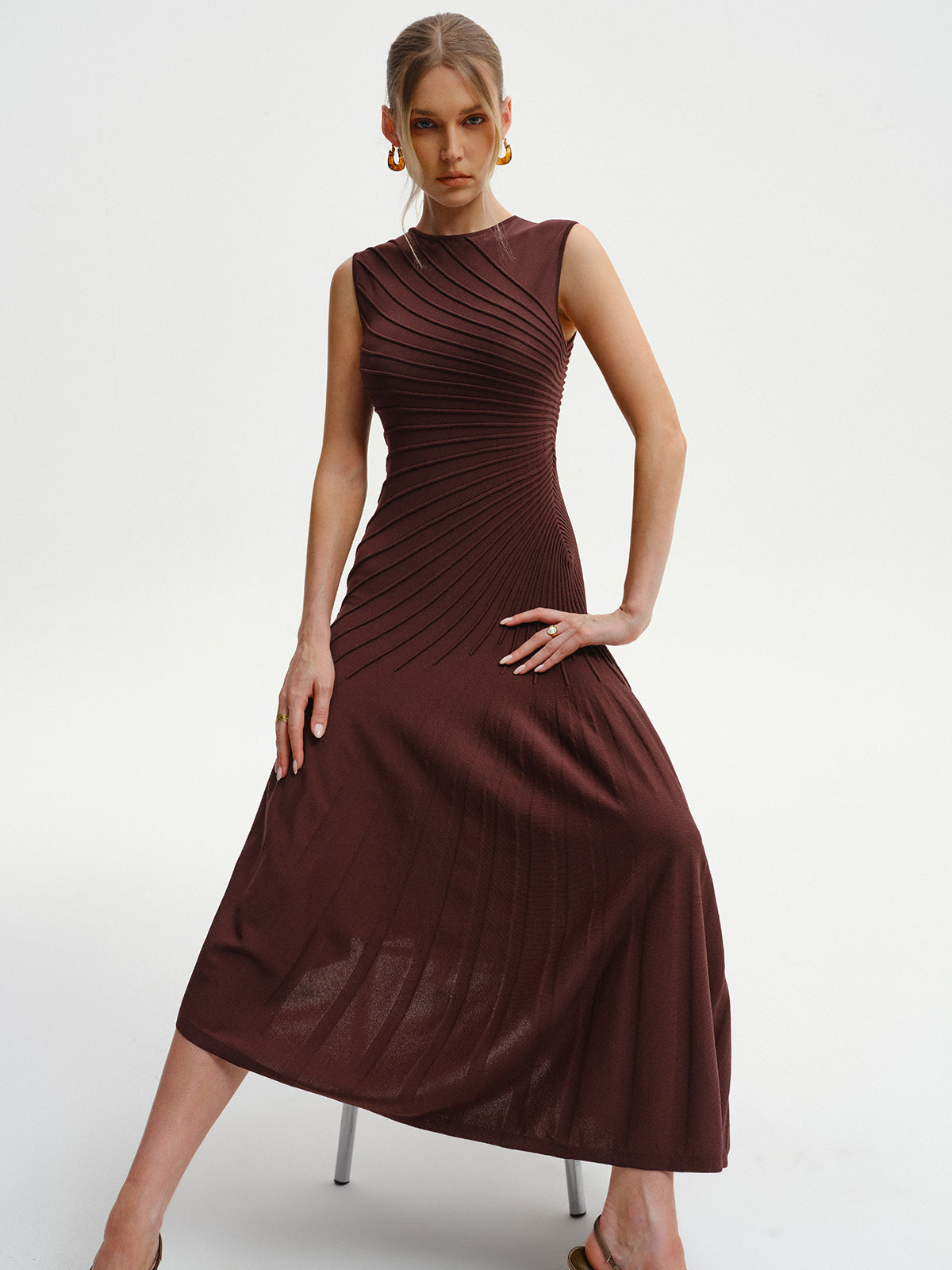 Aria | Asymmetrical Sleeveless Knit Midi Dress