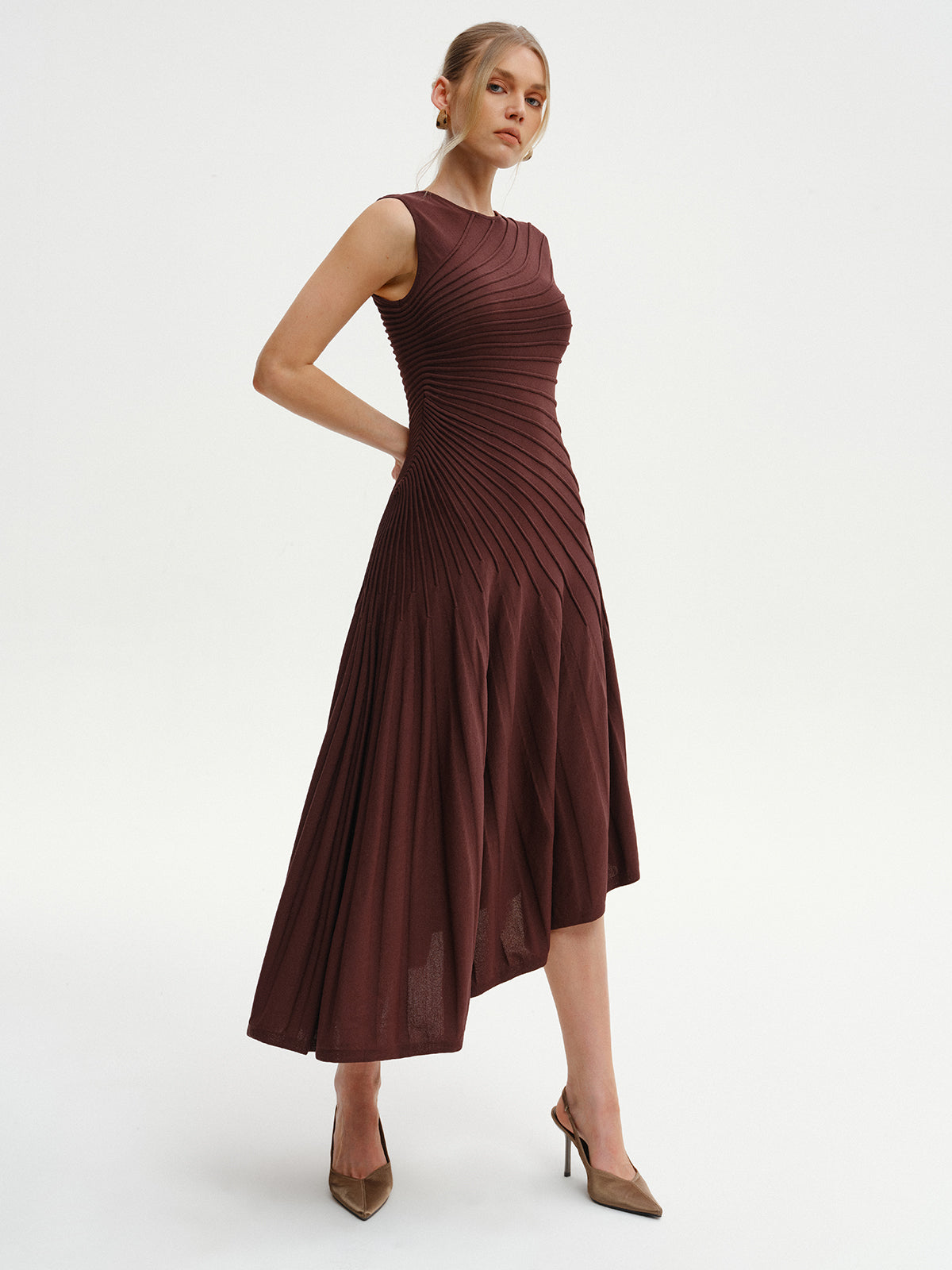 Aria | Asymmetrical Sleeveless Knit Midi Dress
