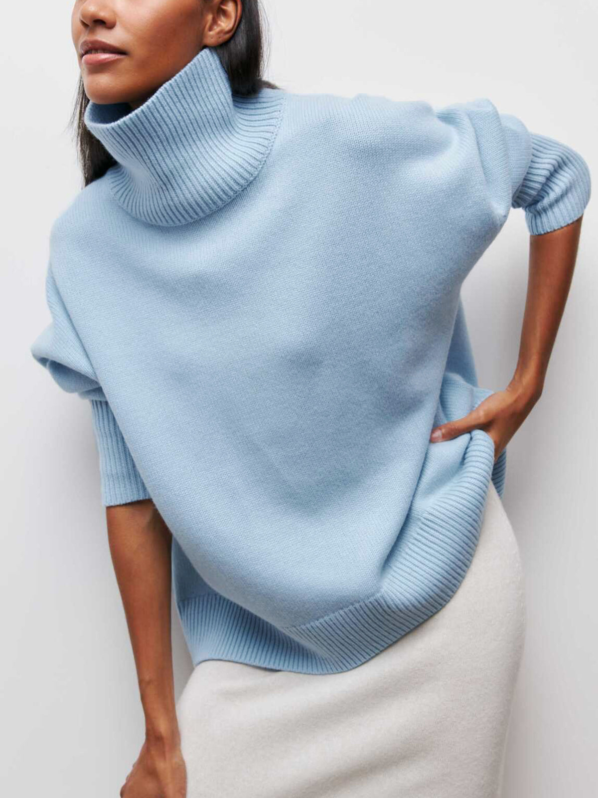 Noa |Sky Blue Oversized Turtleneck Knit