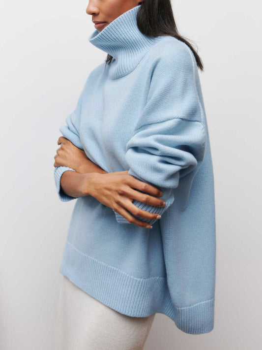 Noa |Sky Blue Oversized Turtleneck Knit