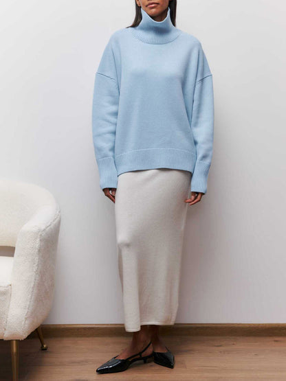 Noa |Sky Blue Oversized Turtleneck Knit
