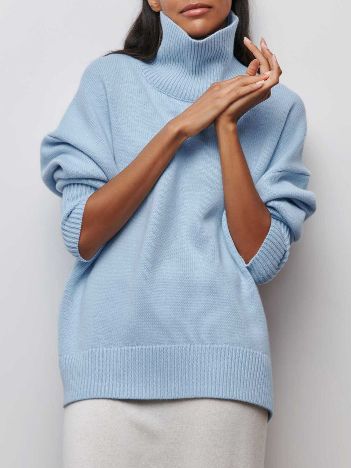 Noa |Sky Blue Oversized Turtleneck Knit