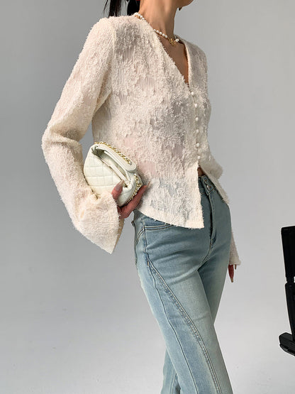Vionne | Semi-Sheer Ruffle Detail Blouse