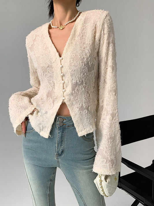 Vionne | Semi-Sheer Ruffle Detail Blouse
