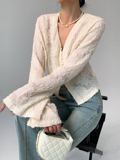Vionne | Semi-Sheer Ruffle Detail Blouse