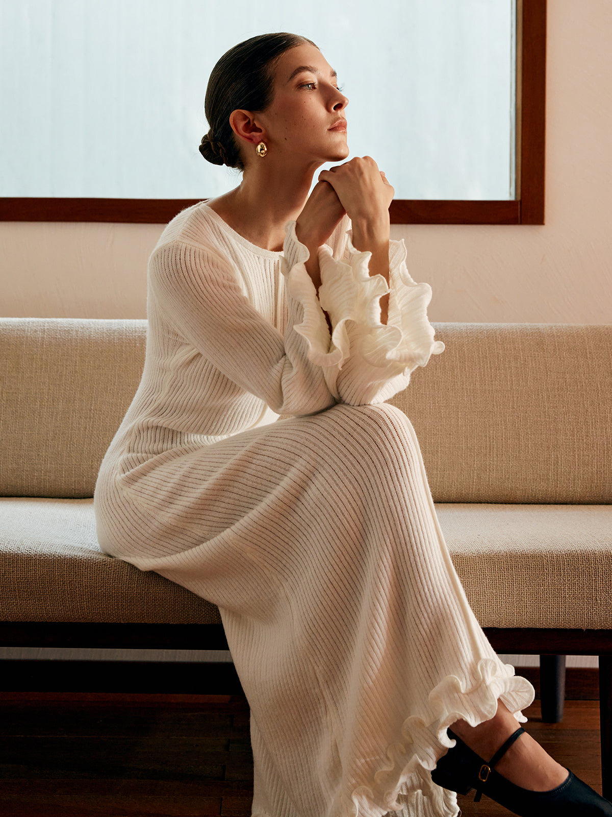 Auretta | Ruffle Drawstring Knit Dress