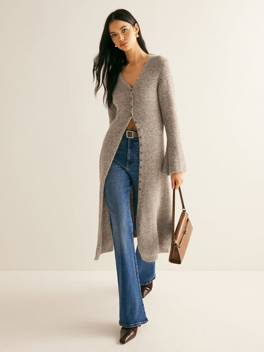Ari | V-Neck Double-Breasted Sweater Dress with Side Slit