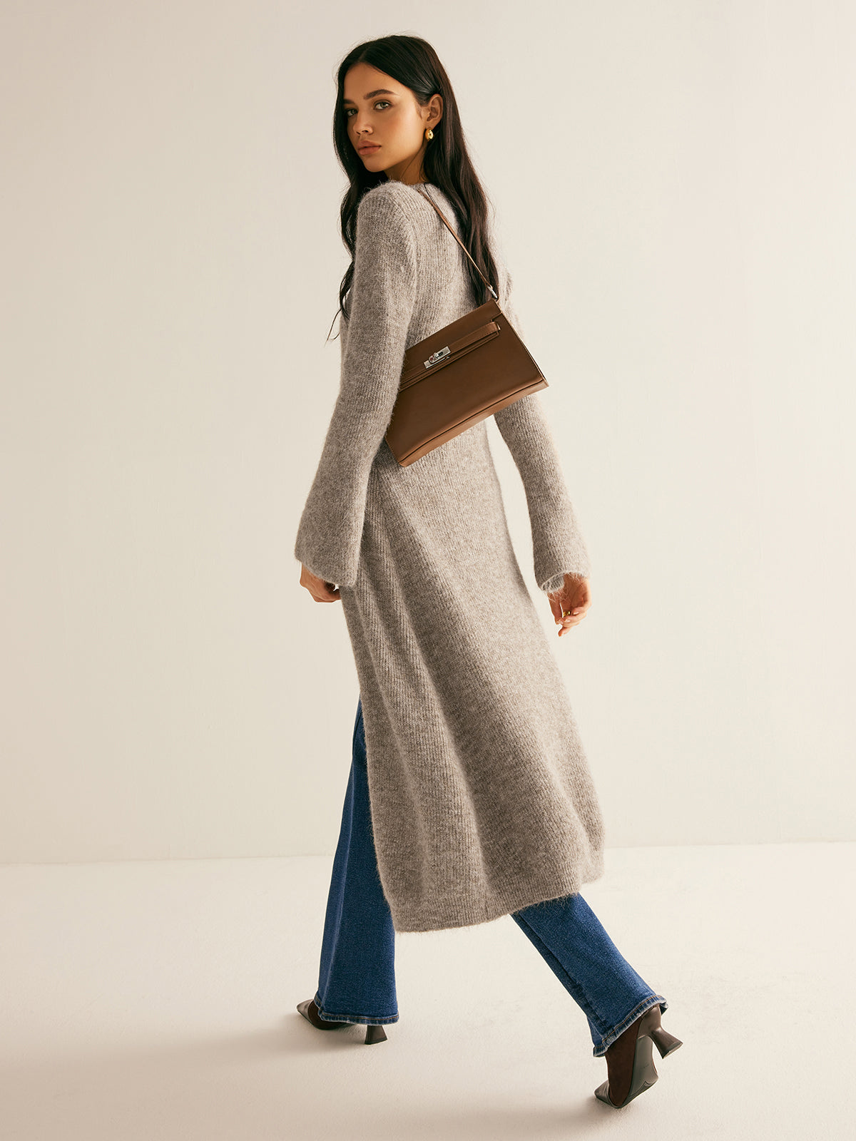 Ari | V-Neck Double-Breasted Sweater Dress with Side Slit