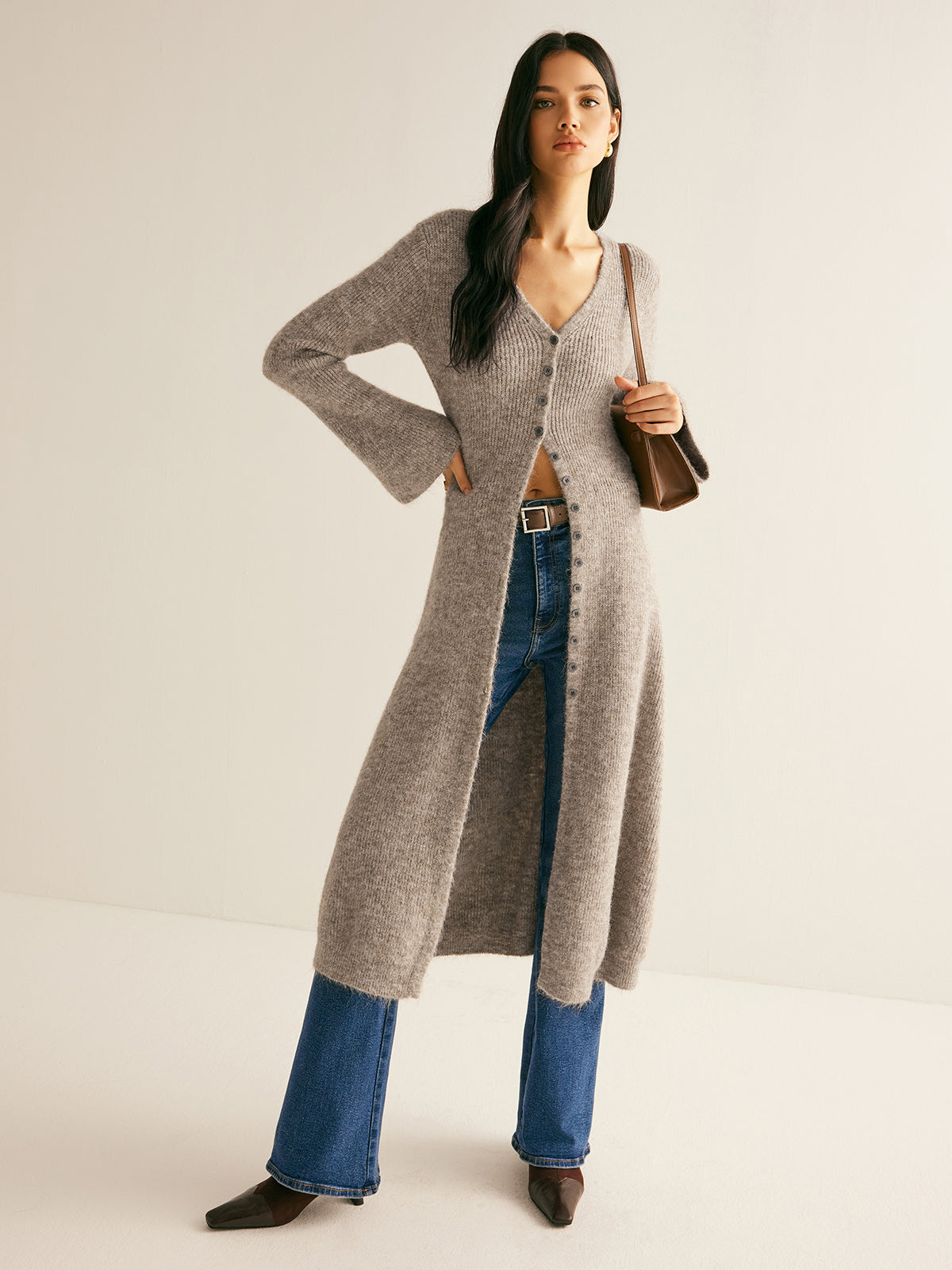 Ari | V-Neck Double-Breasted Sweater Dress with Side Slit