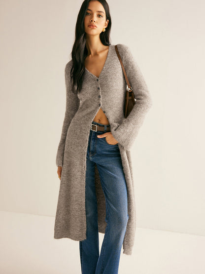 Ari | V-Neck Double-Breasted Sweater Dress with Side Slit