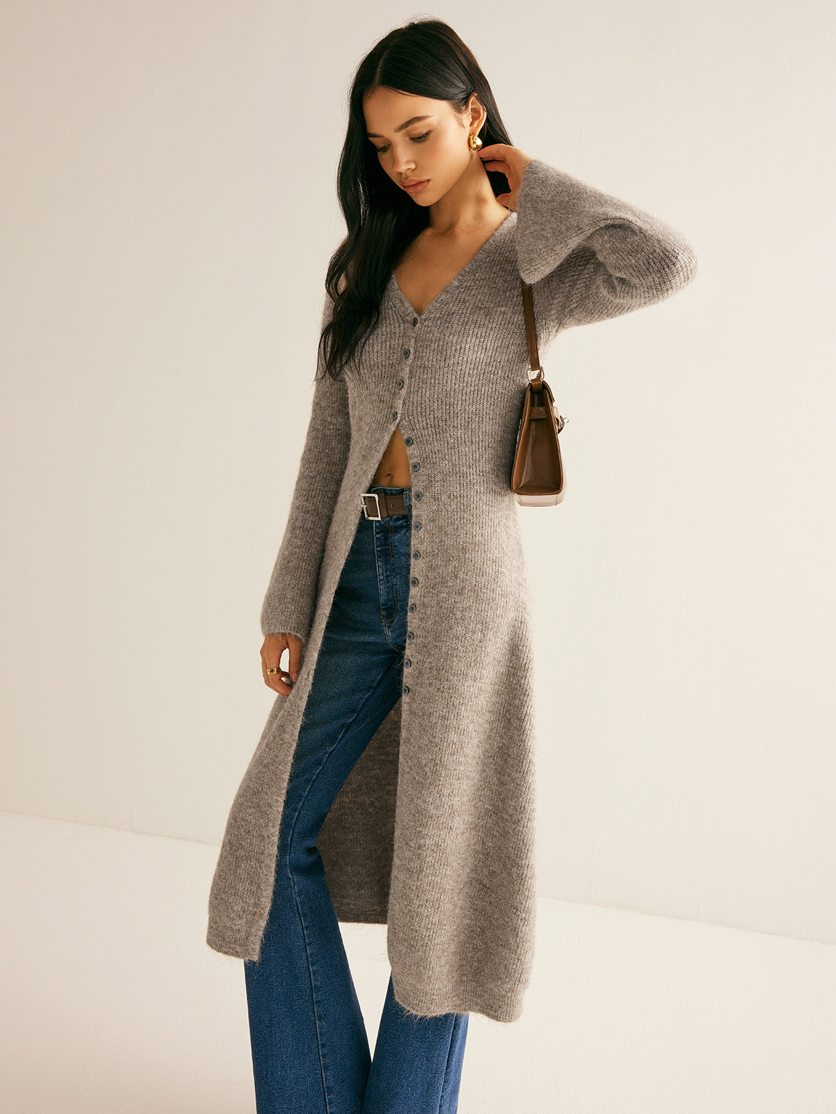 Ari | V-Neck Double-Breasted Sweater Dress with Side Slit