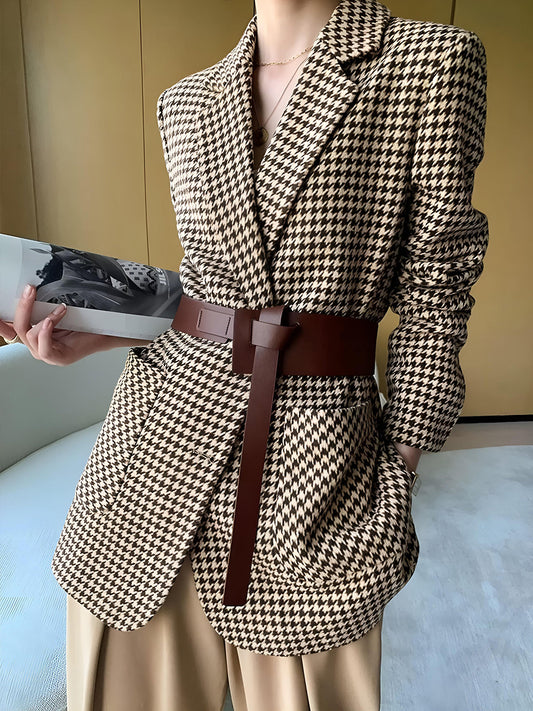 Avery | Belted Houndstooth Split Blazer