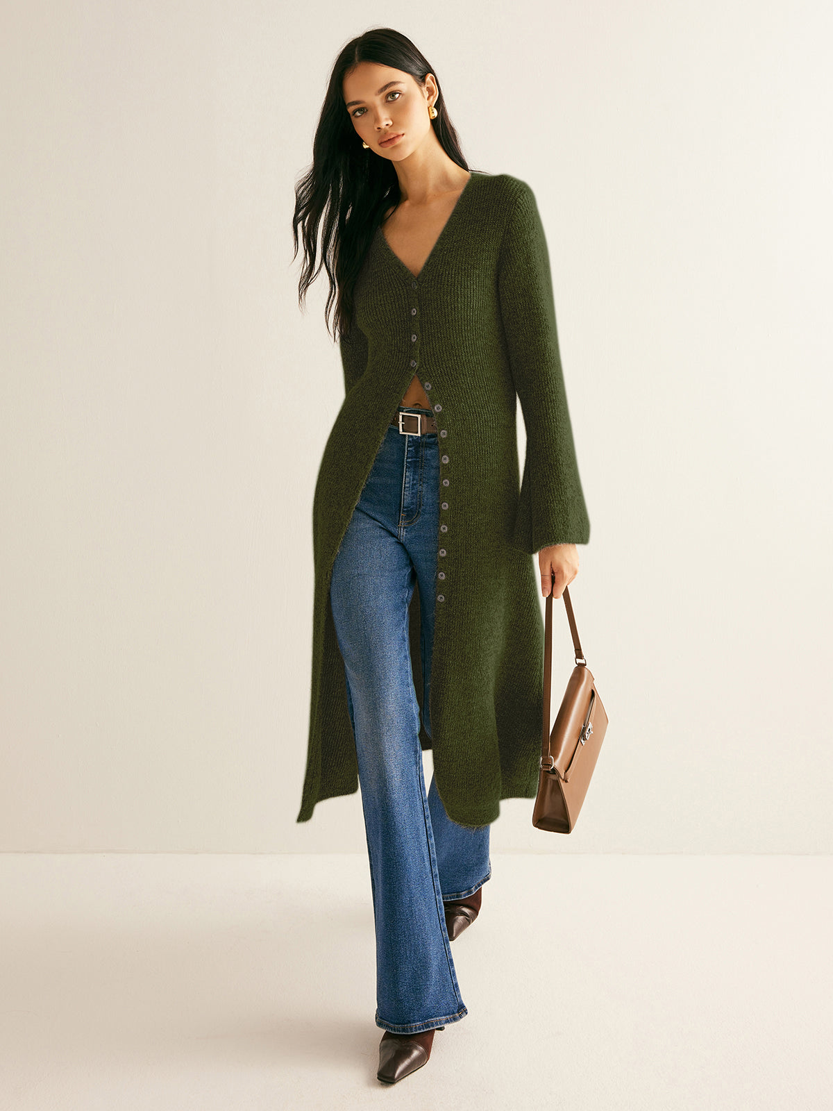 Ari | V-Neck Double-Breasted Sweater Dress with Side Slit
