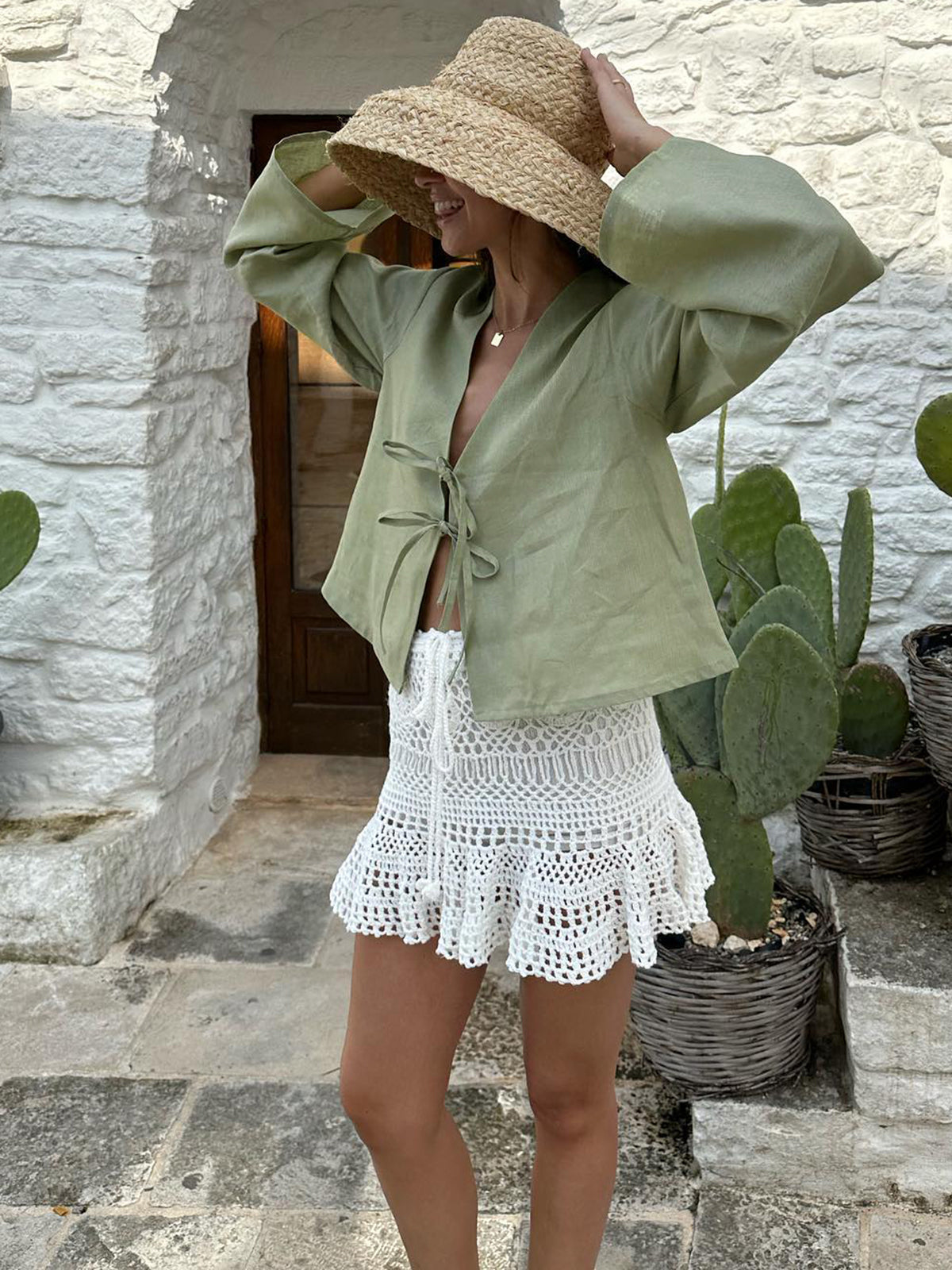 Velra | Tie-Sleeve Draped Blouse
