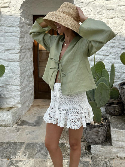 Velra | Tie-Sleeve Draped Blouse