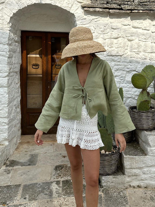 Velra | Tie-Sleeve Draped Blouse