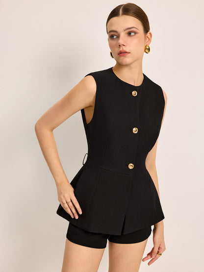 Selina | Belted Pocket-Button Top