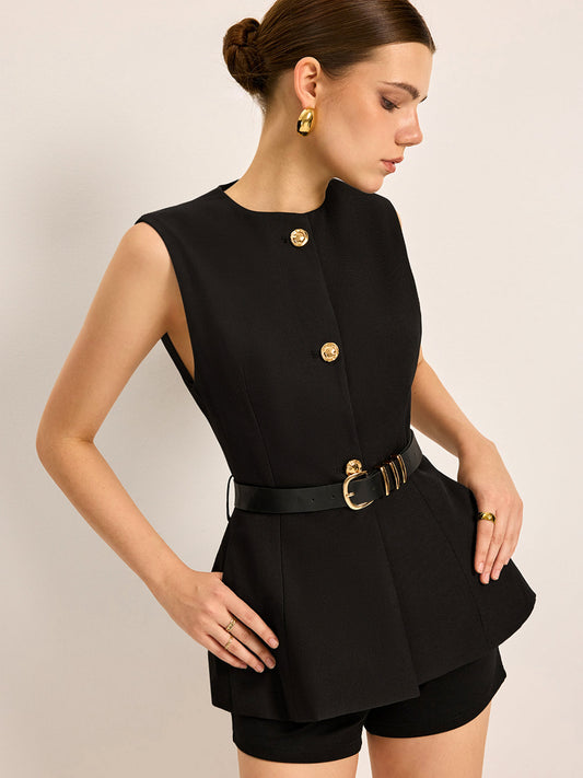 Selina | Belted Pocket-Button Top