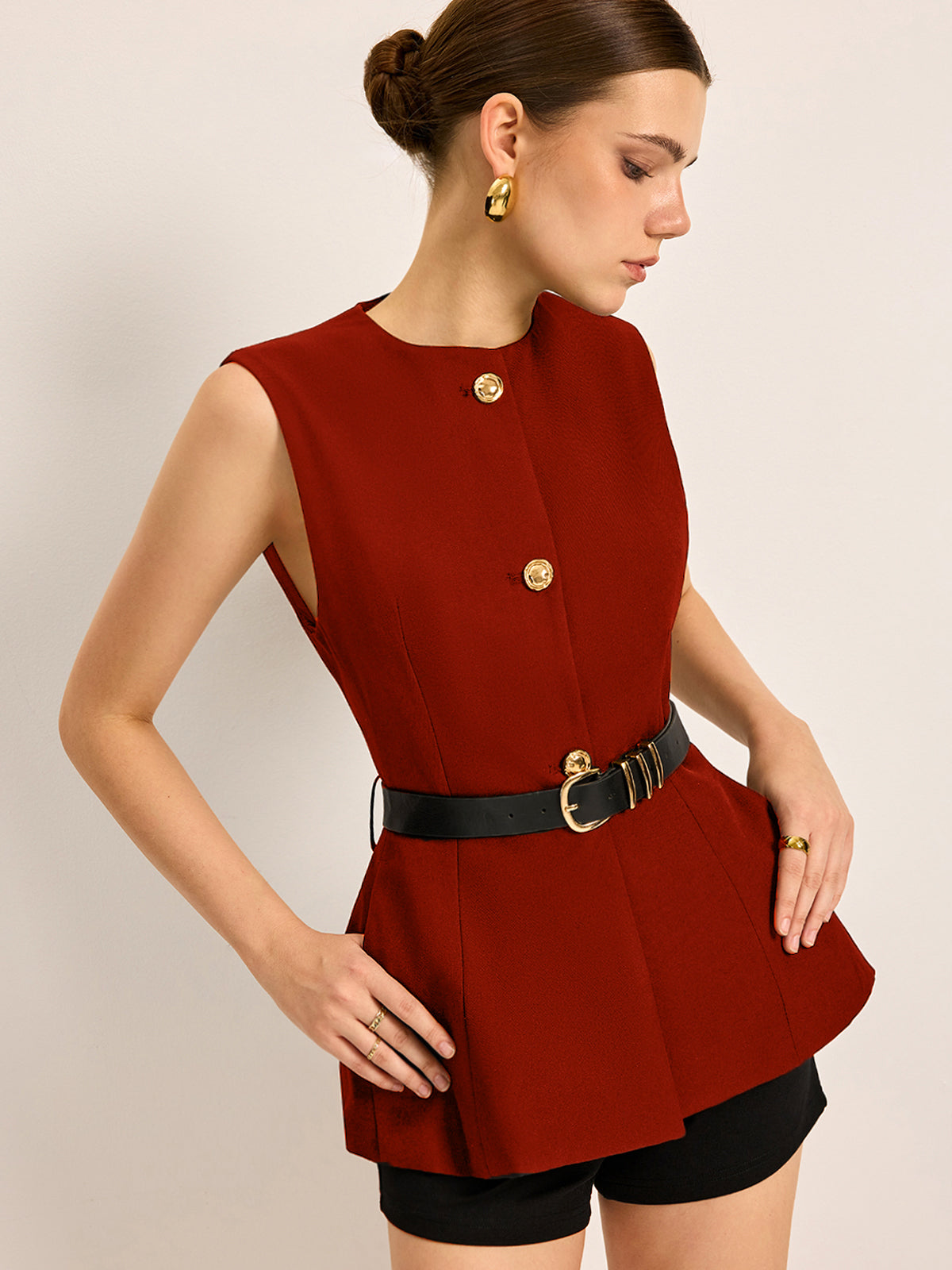 Selina | Belted Pocket-Button Top