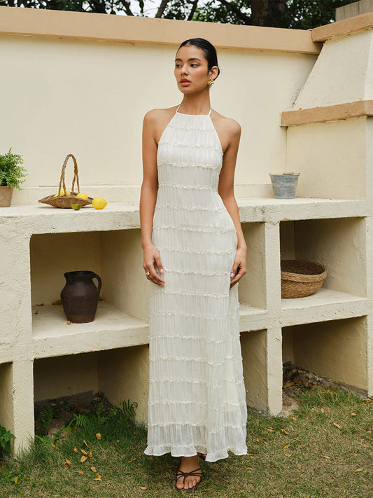 Celeste | Ruffle Charm Halter Dress
