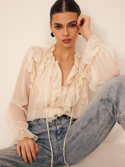 Aura | Lightweight Chiffon Ruffle Blouse
