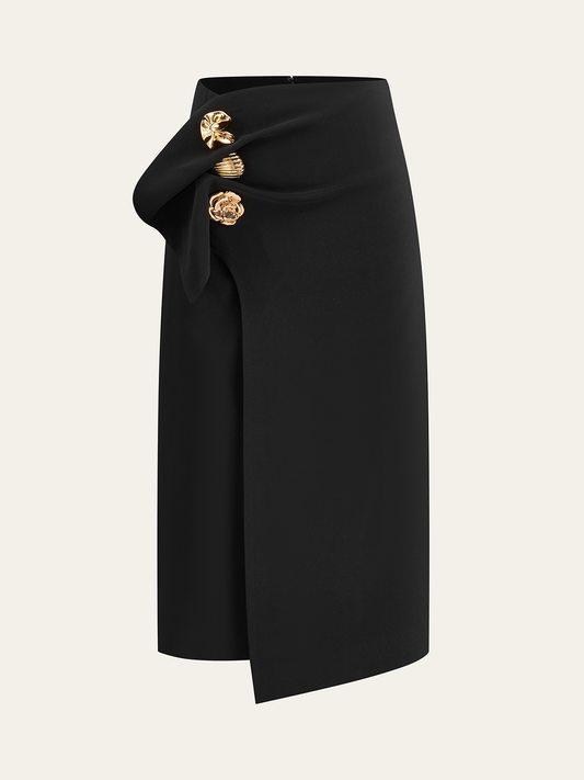 Micah | Asymmetric Midi Skirt with Metallic Accents