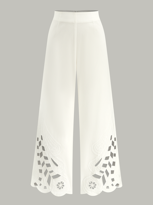 Valencia | Wide-Leg Pants with Embroidered Cut-Out Detail