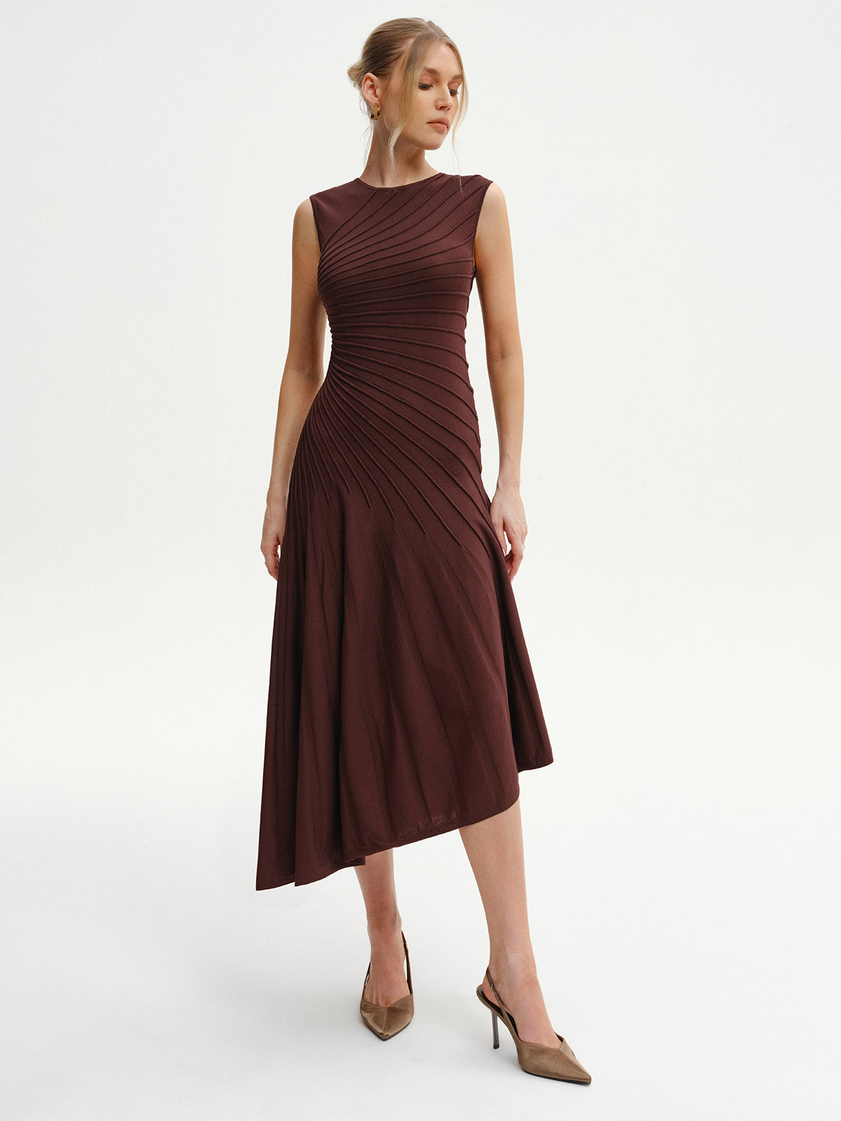 Aria | Asymmetrical Sleeveless Knit Midi Dress