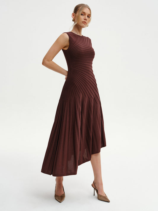 Aria | Asymmetrical Sleeveless Knit Midi Dress